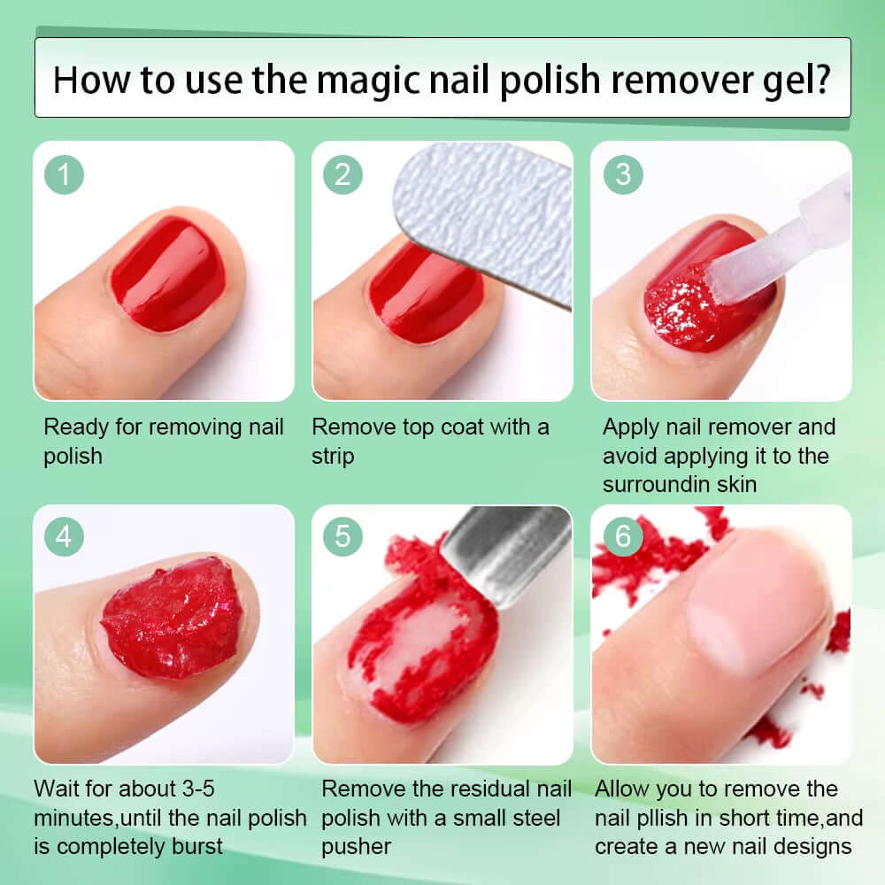 Step-by-step guide on using nail polish remover gel to quickly and easily remove gel polish.