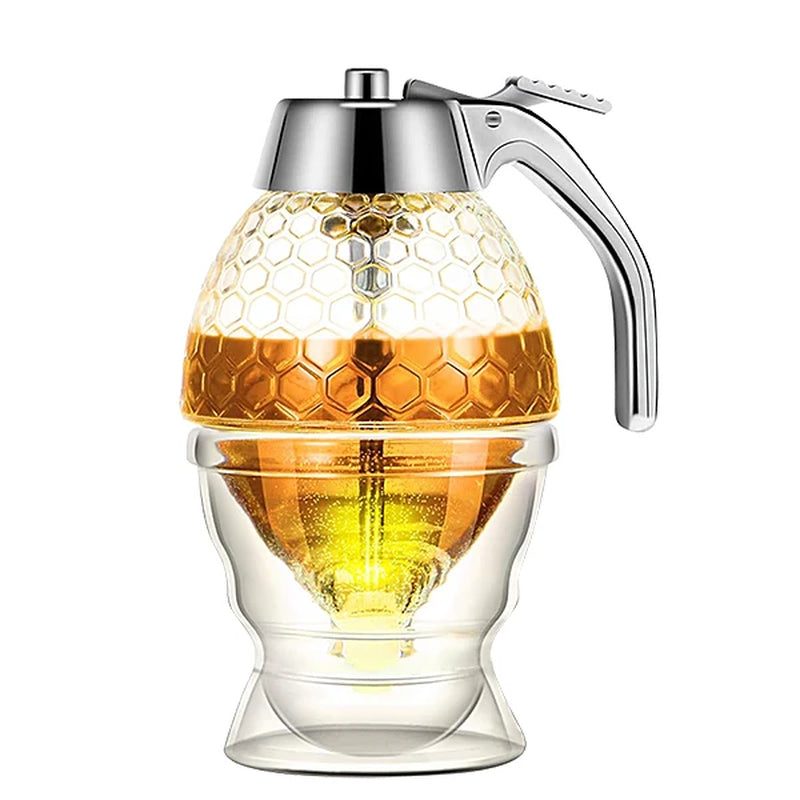 No Drip Acrylic Honey Pourer Dispenser with Stand Honey Jar Container Storage Juice Syrup Cup Bee Drip Dispenser Kettle