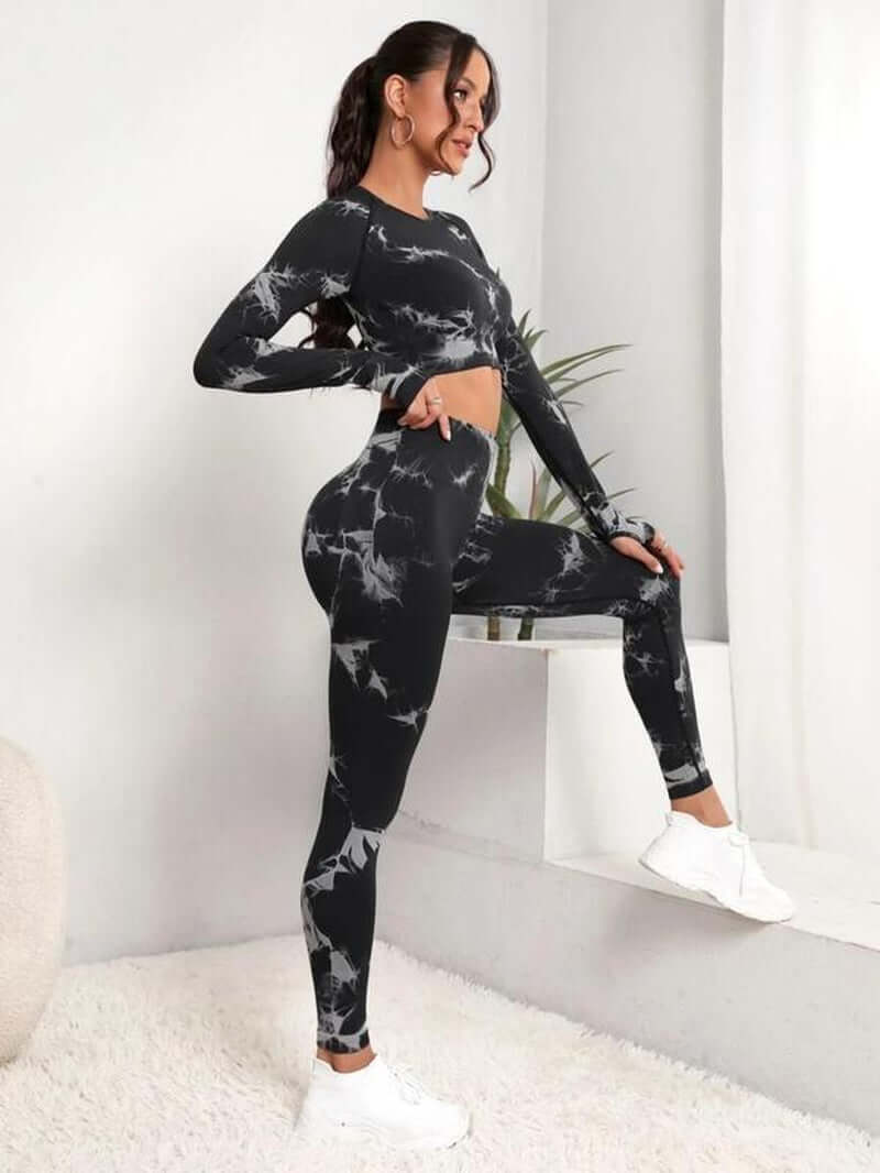 Women'S Tie Dye Print Crop Top & High Waist Leggings Tracksuit Set, Casual Sporty Breathable Comfortable Two-Piece Outfits for Yoga Gym Workout Running, Ladies Fall & Winter Sportswear Valentine'S Day