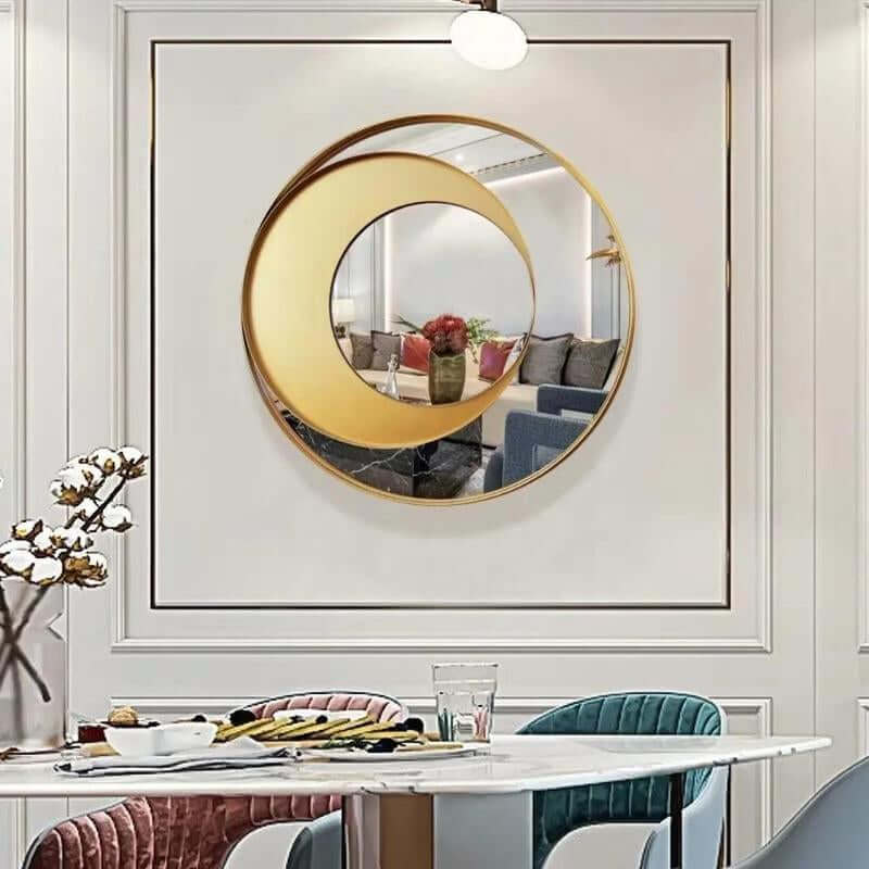 Elegant Creative Geometric Gold round Wall Mirror Modern Accent for Home Decor