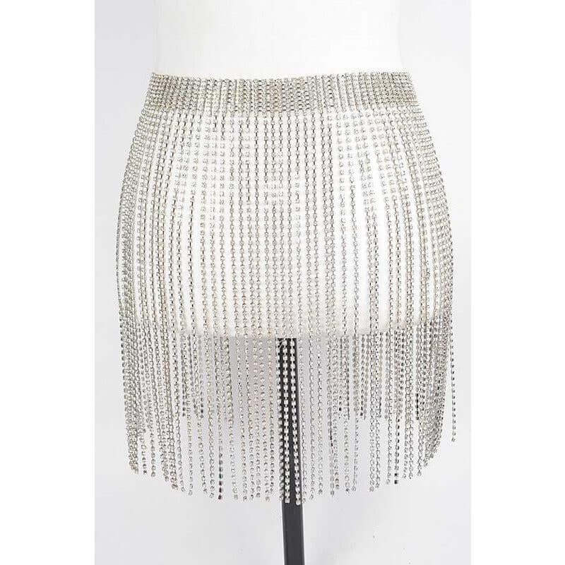 Fringe Rhinestone Buckle Chain Belt