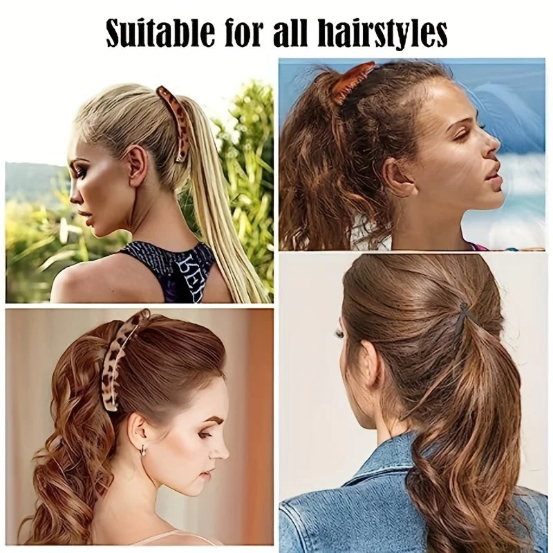 Four women showcasing the versatile fish-shaped banana hair clip, suitable for all hairstyles.