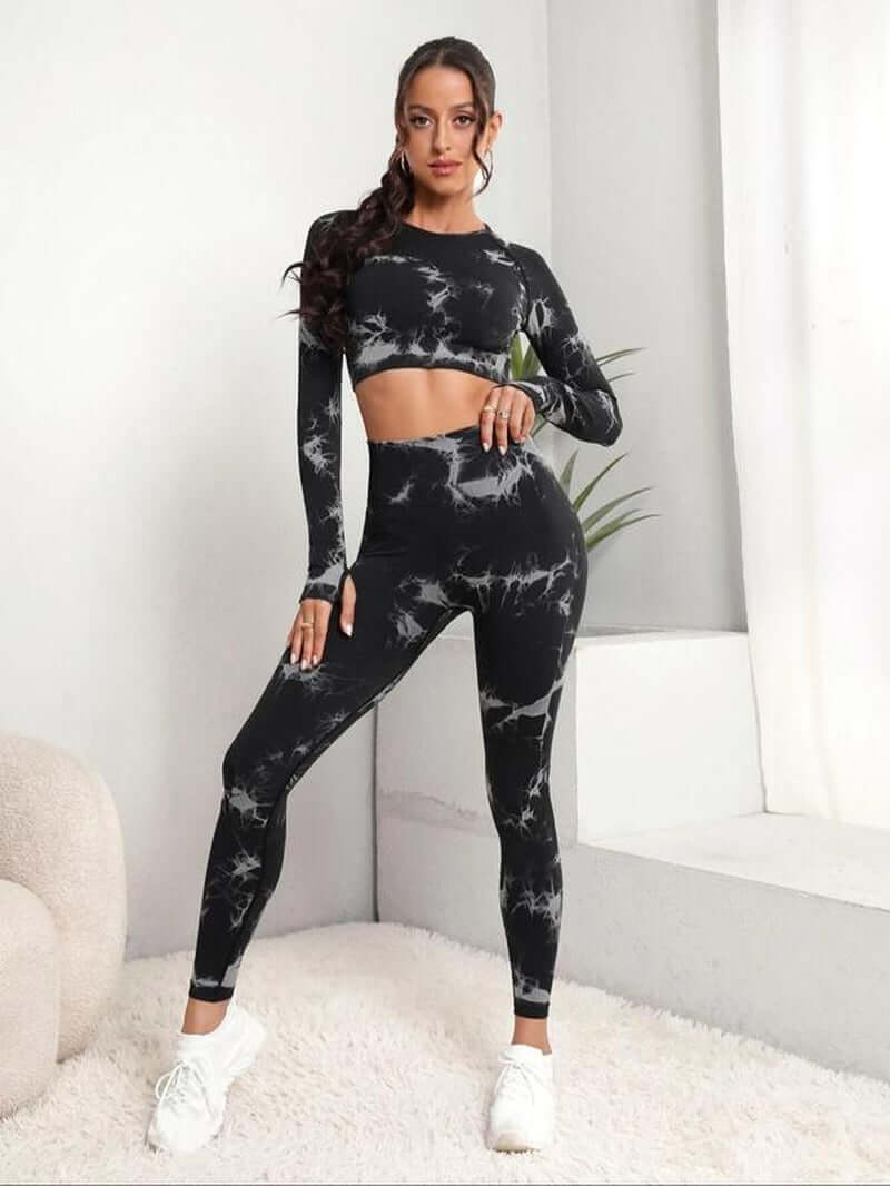 Women'S Tie Dye Print Crop Top & High Waist Leggings Tracksuit Set, Casual Sporty Breathable Comfortable Two-Piece Outfits for Yoga Gym Workout Running, Ladies Fall & Winter Sportswear Valentine'S Day