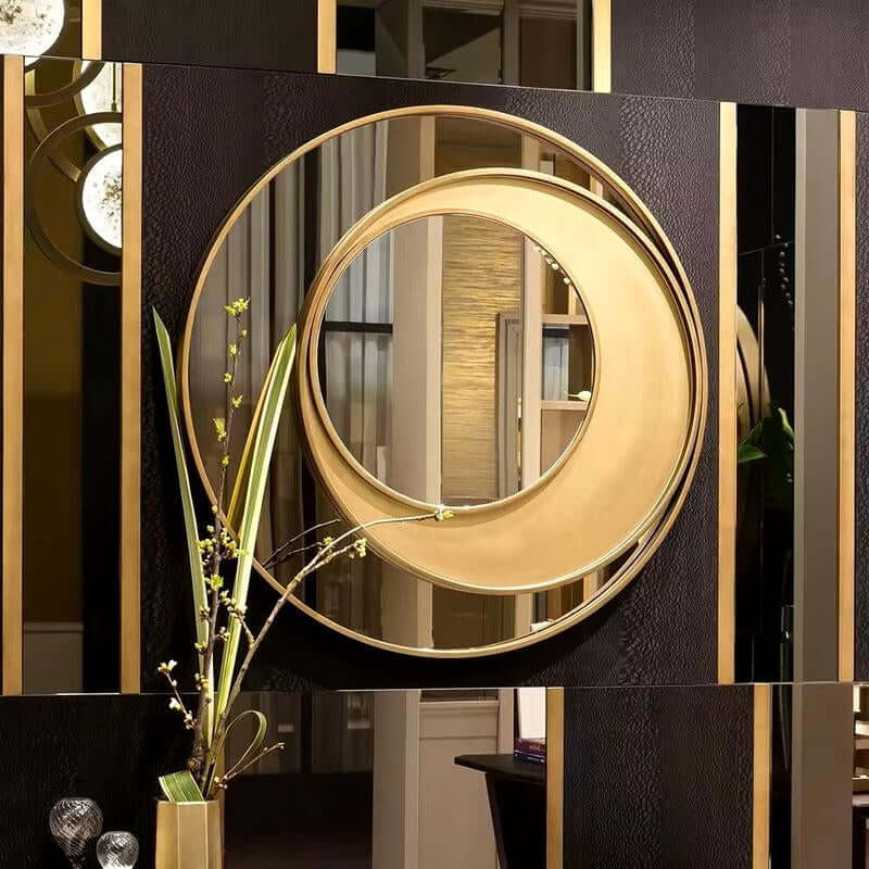 Elegant Creative Geometric Gold round Wall Mirror Modern Accent for Home Decor