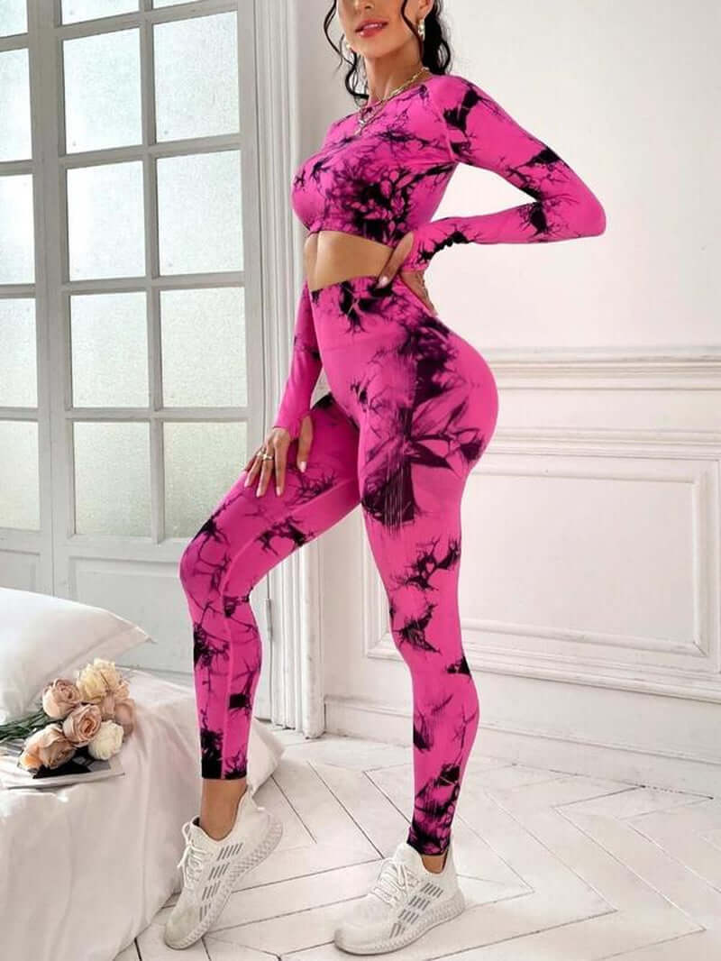 Women'S Tie Dye Print Crop Top & High Waist Leggings Tracksuit Set, Casual Sporty Breathable Comfortable Two-Piece Outfits for Yoga Gym Workout Running, Ladies Fall & Winter Sportswear Valentine'S Day