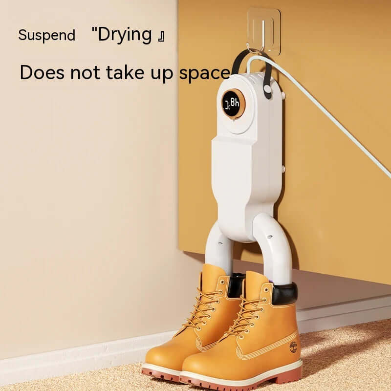 Household Shoes Dryer Smart Purple Light Dehumidification hanging on the wall with dry boots.