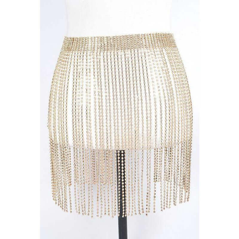 Fringe Rhinestone Buckle Chain Belt