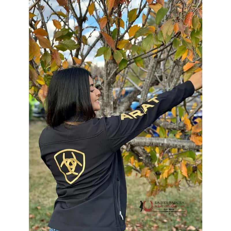 ARIAT JACKET SOFTSHELL BLACK & GOLD TEAM LOGO