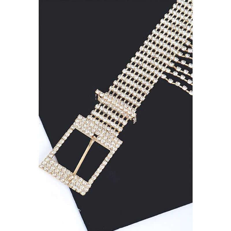 Fringe Rhinestone Buckle Chain Belt