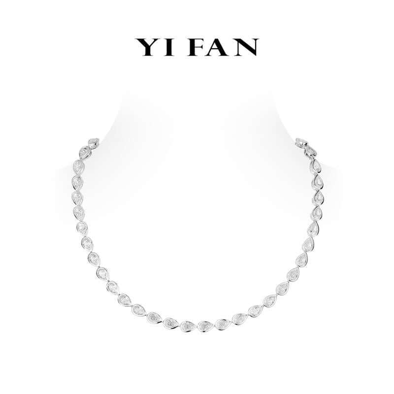 #20635 Wedding Collection: Modern "Icy G Color Bezel-Setting Pear-Cuts” Detailed Tennis Collar Necklace (Unisex)