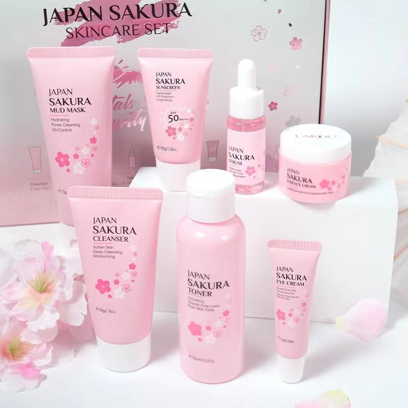 7Pcs/Set Skin Care Sets Face Cream Serum Toner Facial Cleanser Sunscreen Eye Cream Gift Box Face Skin Care Set Product