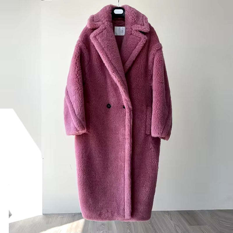 Women'S Coat Teddy Bear Real Fur Coat Women Winter Alpaca Coat Women Wool Coat Loose Coats Warm Thicken Coat Women Classic Coat