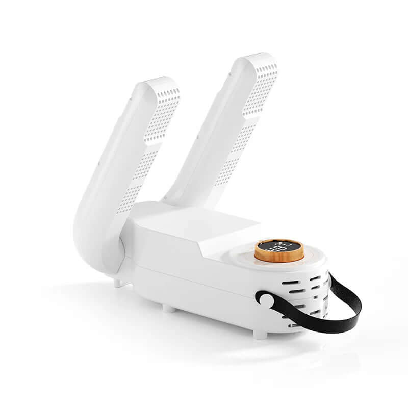 Household Shoes Dryer Smart Purple Light Dehumidification product image showing white design and mechanical knob control.
