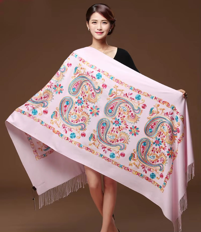 New Arrival Shawl Women Embroider Flower Scarf Pashmina Cashmere Scarf Winter Warm Fine Tassels Scarf Shawl Fashion Shawl Scarve