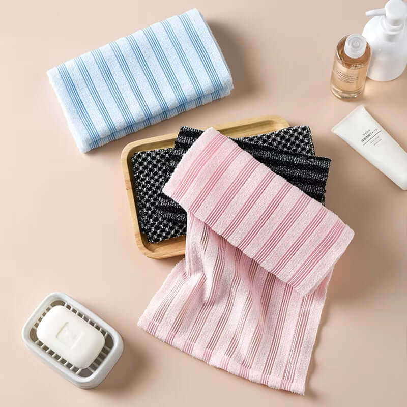 Exfoliating Washcloth Back Scrubber for Shower for Men Silver-Ion Multi-Function Foam Bath Towel Ultra-Long Exfoliating Towels
