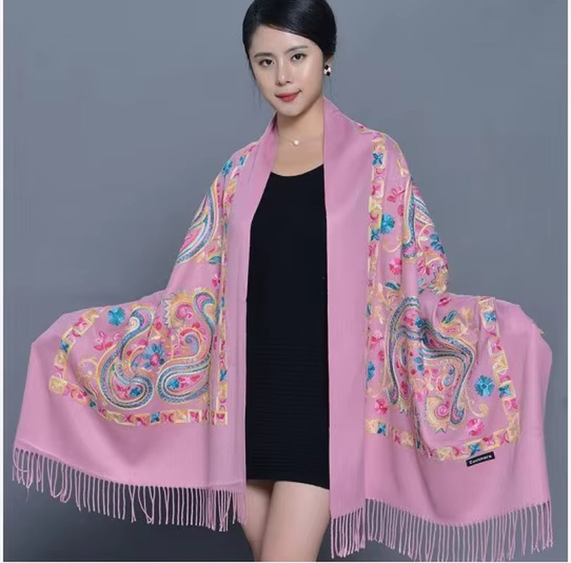 New Arrival Shawl Women Embroider Flower Scarf Pashmina Cashmere Scarf Winter Warm Fine Tassels Scarf Shawl Fashion Shawl Scarve