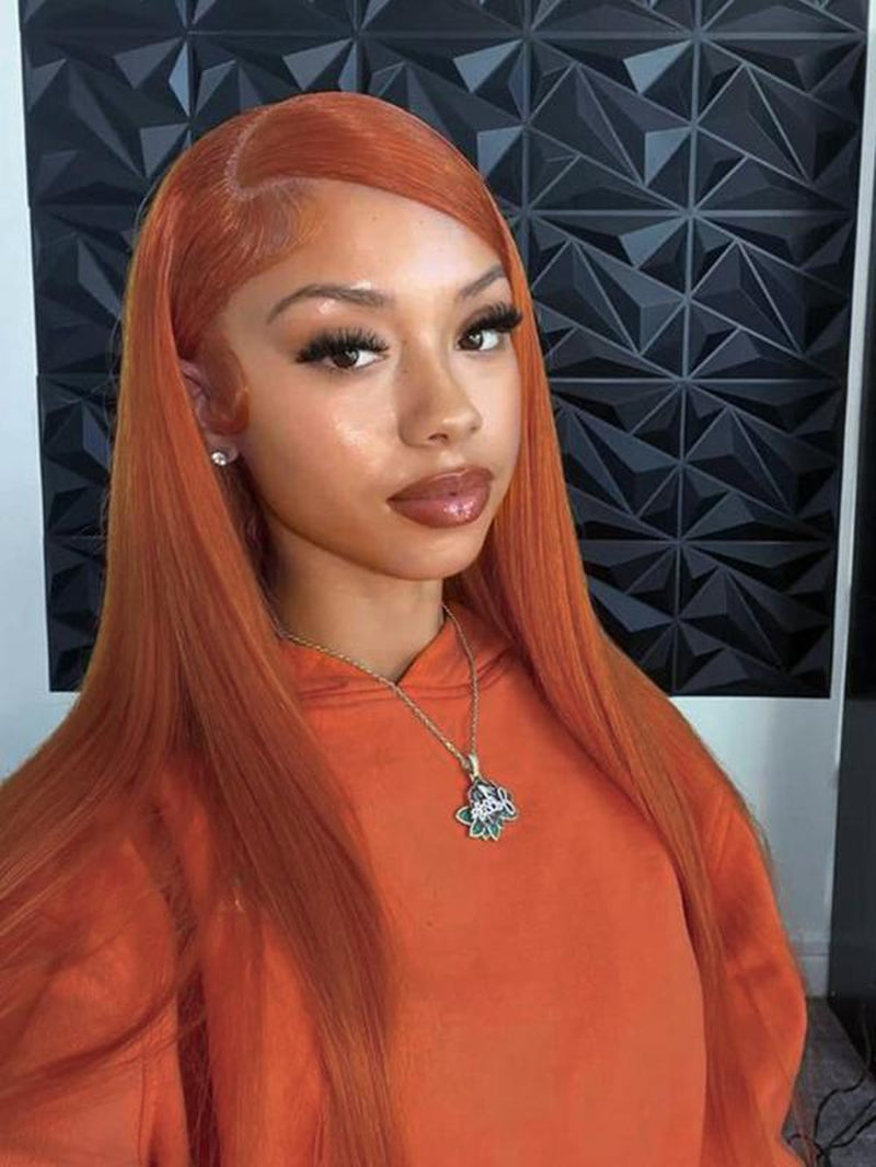 28 Inch Orange Color Long Straight Lace Front Wigs for Women, Gorgeous Fluffy Solid Color Wigs without Bangs, Synthetic Wigs for Party, Daily Use