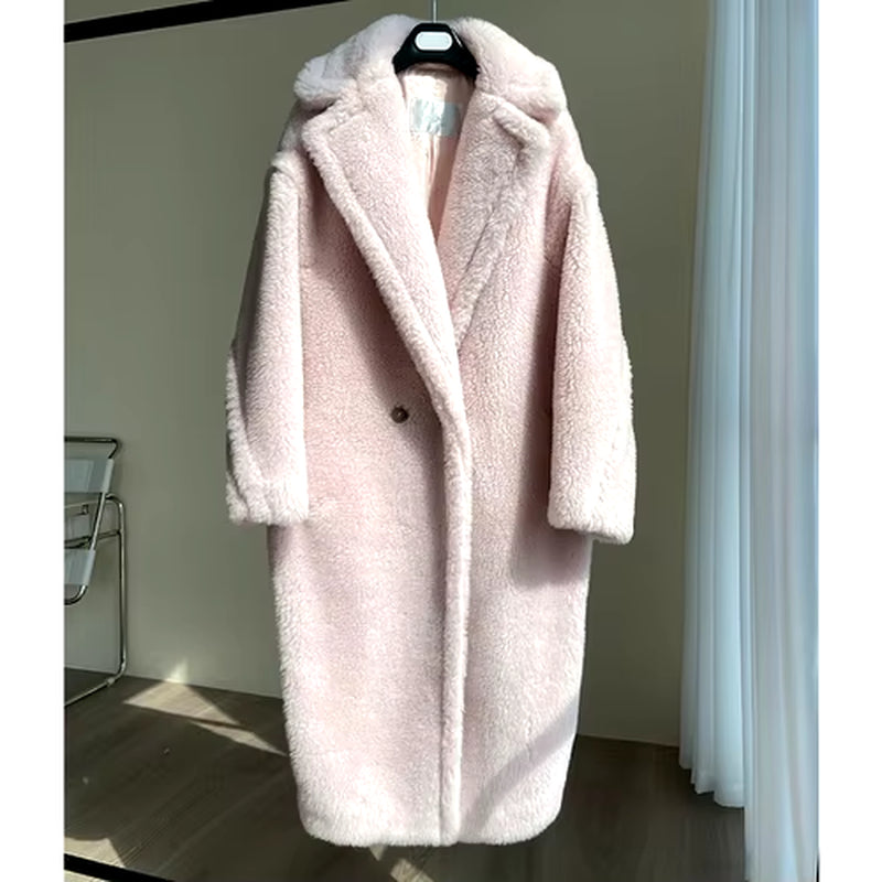 Women'S Coat Teddy Bear Real Fur Coat Women Winter Alpaca Coat Women Wool Coat Loose Coats Warm Thicken Coat Women Classic Coat