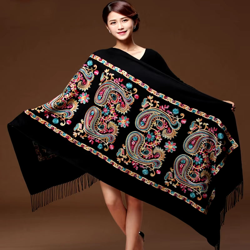 New Arrival Shawl Women Embroider Flower Scarf Pashmina Cashmere Scarf Winter Warm Fine Tassels Scarf Shawl Fashion Shawl Scarve