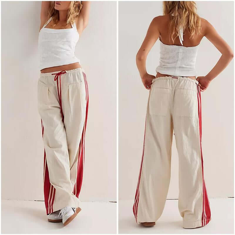 Yeokou Women'S Wide Leg Pants Drawstring High Rise Side Striped Slouchy Palazzo Pants with Pockets