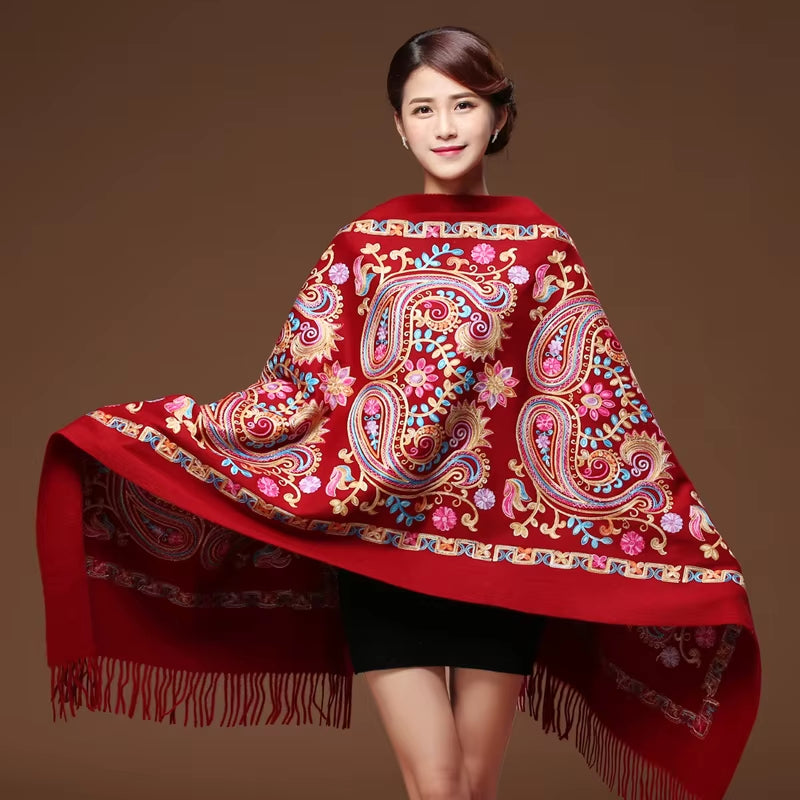 New Arrival Shawl Women Embroider Flower Scarf Pashmina Cashmere Scarf Winter Warm Fine Tassels Scarf Shawl Fashion Shawl Scarve