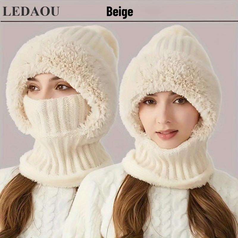 Women'S Knitted Hat in Autumn and Winter, Cold Resistant Hat, Thickened with Fleece, Scarf Mask, One-Piece Warm Hat, Outdoor Cycling Hat