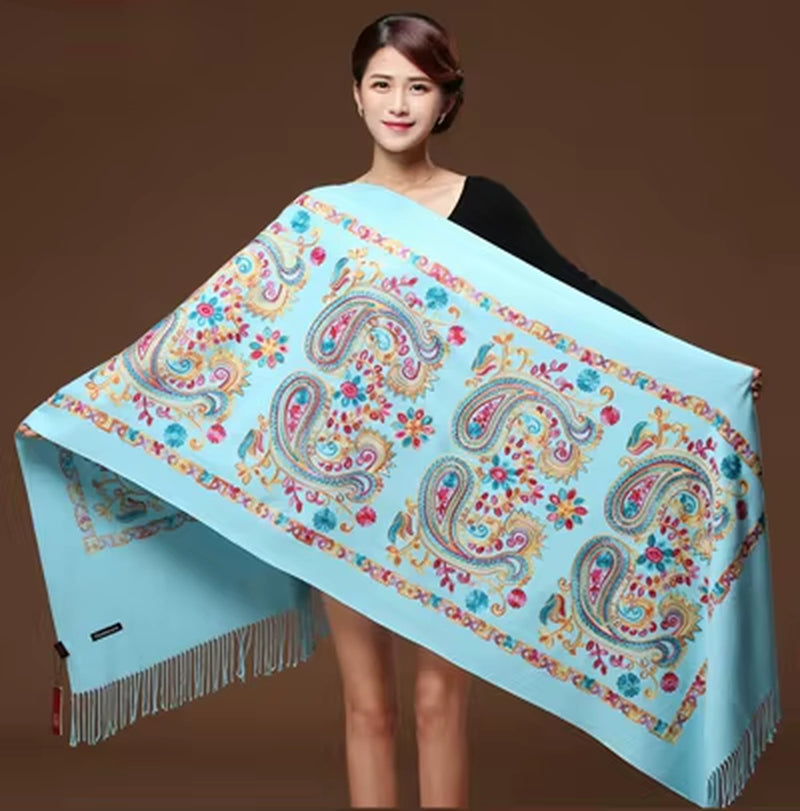 New Arrival Shawl Women Embroider Flower Scarf Pashmina Cashmere Scarf Winter Warm Fine Tassels Scarf Shawl Fashion Shawl Scarve