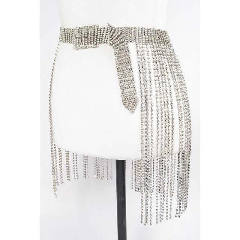 Fringe Rhinestone Buckle Chain Belt