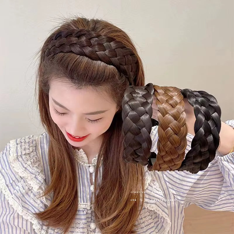 Wig Braided Headband Five-Strand Braided Wide-Brimmed Hairband Women'S Hair Accessories in multiple colors.