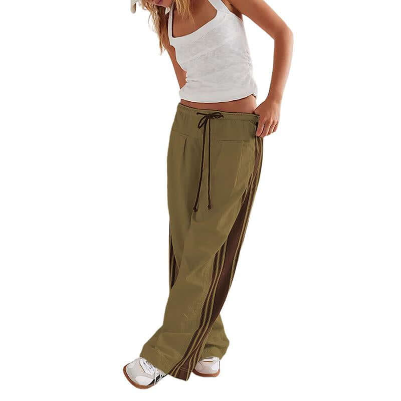 Yeokou Women'S Wide Leg Pants Drawstring High Rise Side Striped Slouchy Palazzo Pants with Pockets