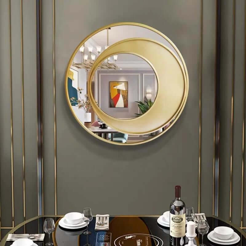 Elegant Creative Geometric Gold round Wall Mirror Modern Accent for Home Decor