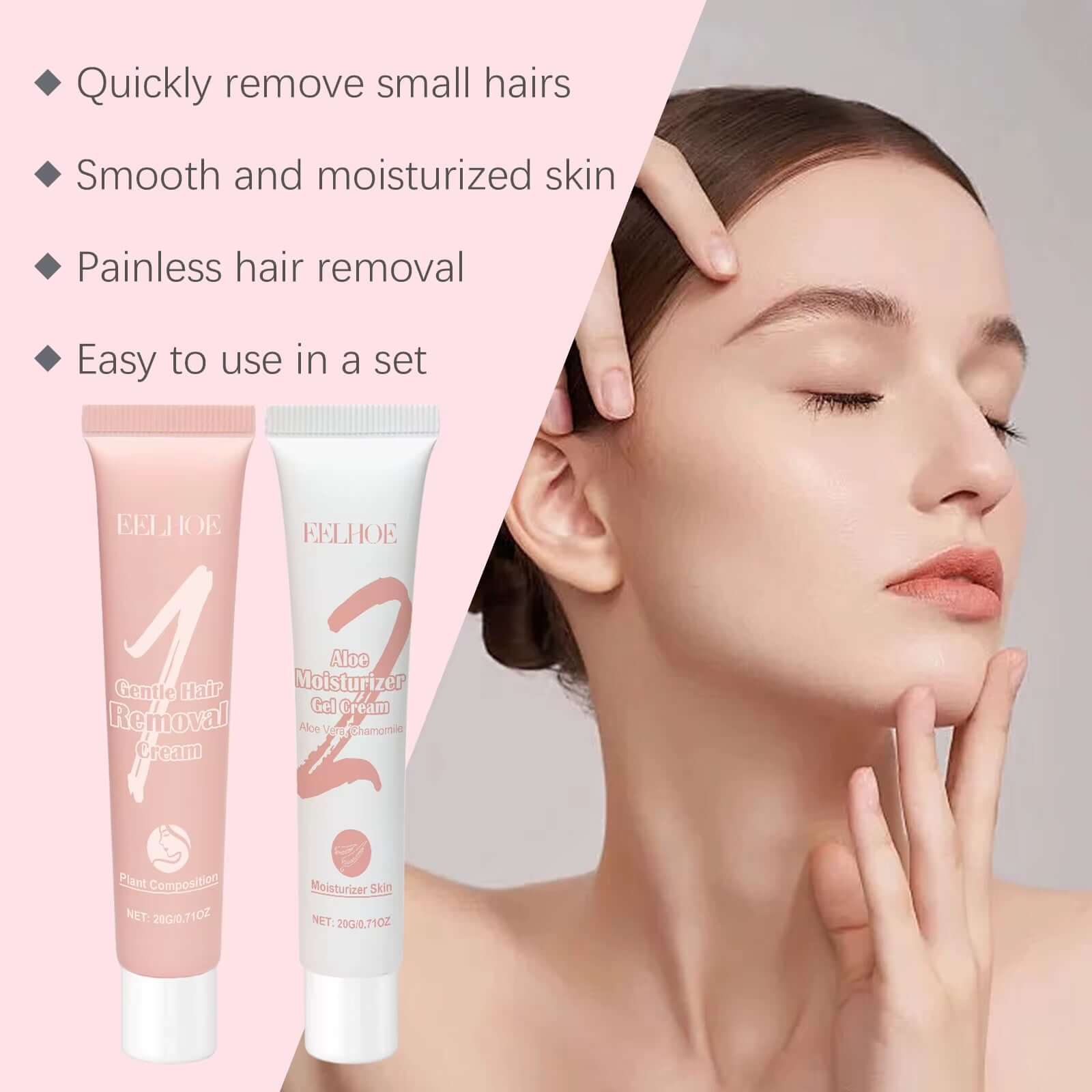 EELHOE Hair Removal Set for face, featuring painless cream for smooth, moisturized skin and easy application.
