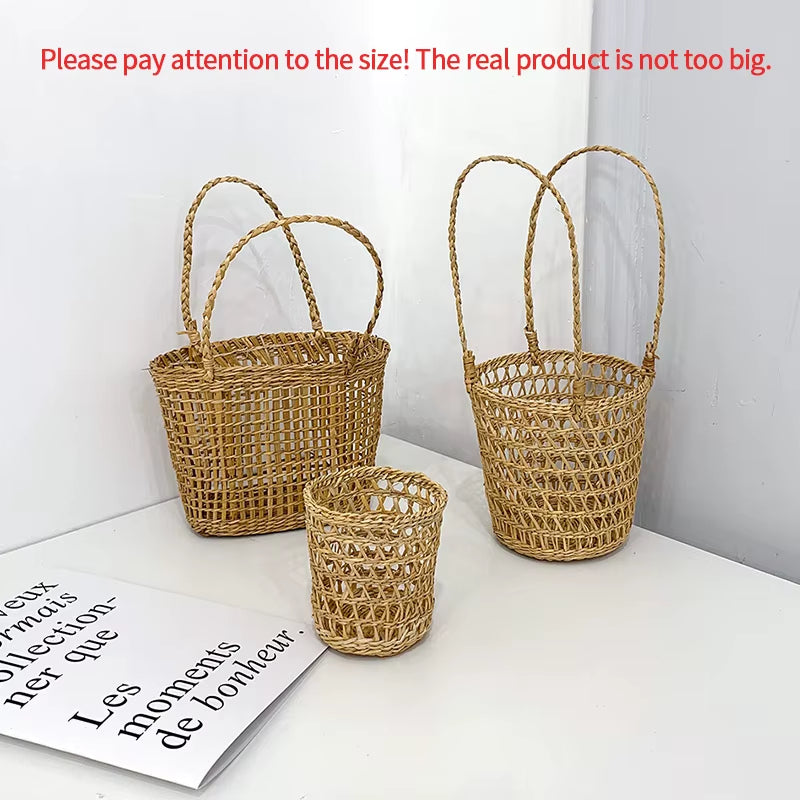 Mini Flower Basket Ins Style Portable Storage Basket for Home Decor Picnic Basket Food Grass Weaving Organizer Photography Props