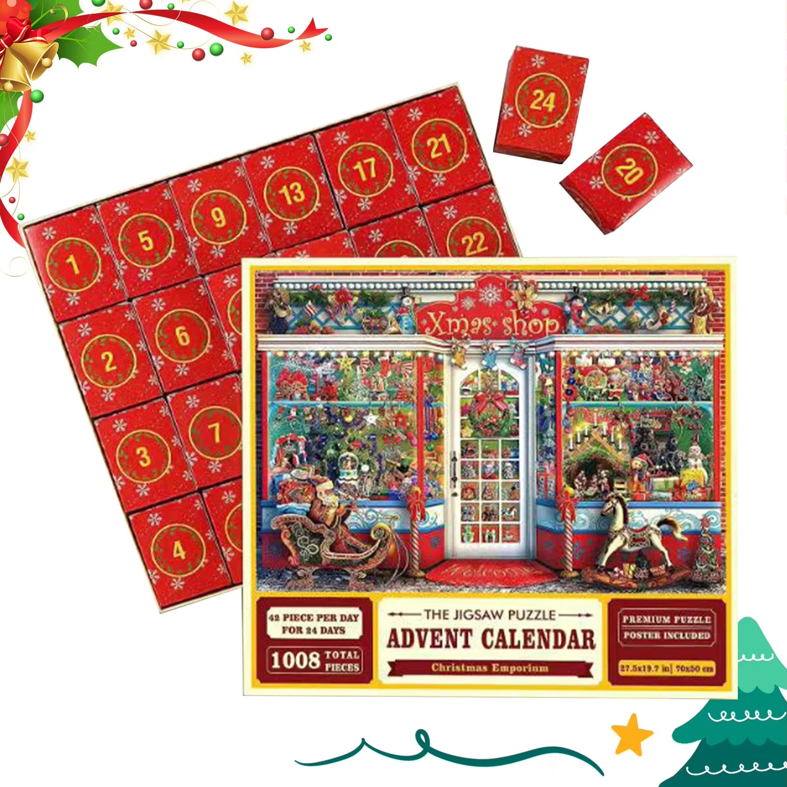 Christmas Puzzle Advent Calendar 1008PCS Puzzles Countdown Calendar Jigsaw Puzzles 24 Days Surprise Christmas Gift Calendar