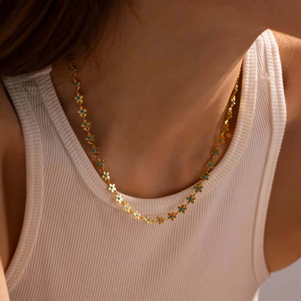 Stainless Steel Bohemia Drip Oil Chic Necklace for Women'S Casual Collar Creative Chain Waterproof Hypoallergenic Jewelry Gift