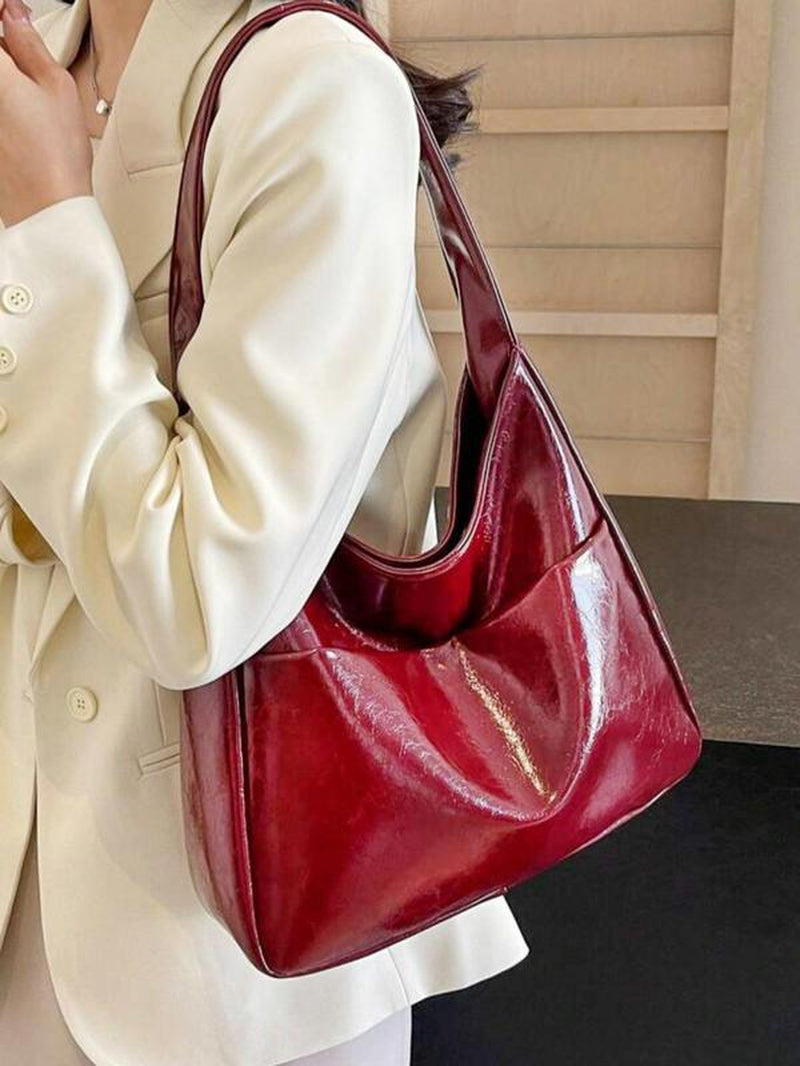 Women'S Solid Color Shoulder Bag, Fashionable PU Leather Hobo Bag, Casual Trendy Versatile High-Quality Daily Commuting Bag, Fashionable Tote Bag for Women