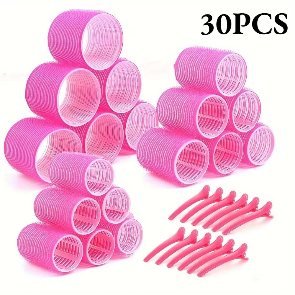 30Pcs Heatless Hair Styling Kit with Self-Grip Rollers 18Pcs 12Pcs Clips DIY Easy to Use Hair Care Beauty Tools for Natural Wave