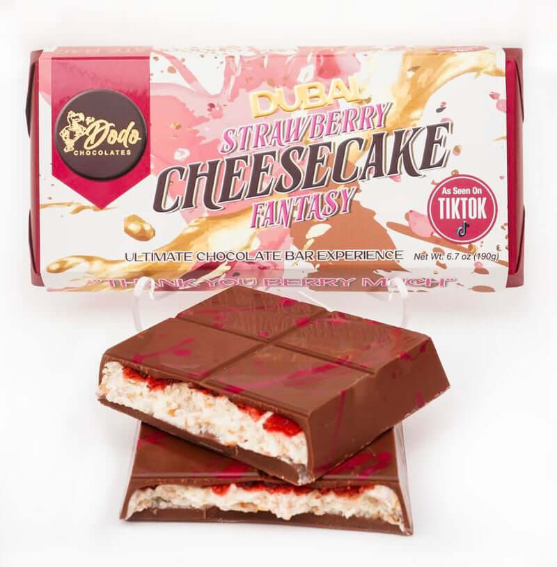 Viral Dubai Strawberry Cheesecake Fantasy Ultimate Chocolate Bar Experience Dessert Snack