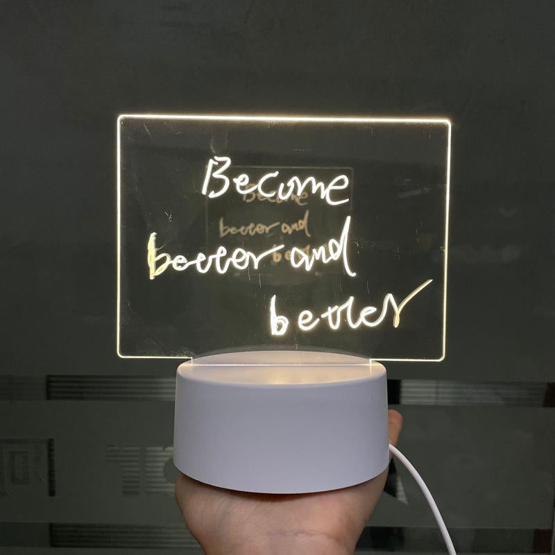 Acrylic Dry Erase Board Night Light with 3 Adjustable Color Temperatures, Transparent Desktop Note Board, Rewritable Night Light with Message Board, USB Powered, Gift