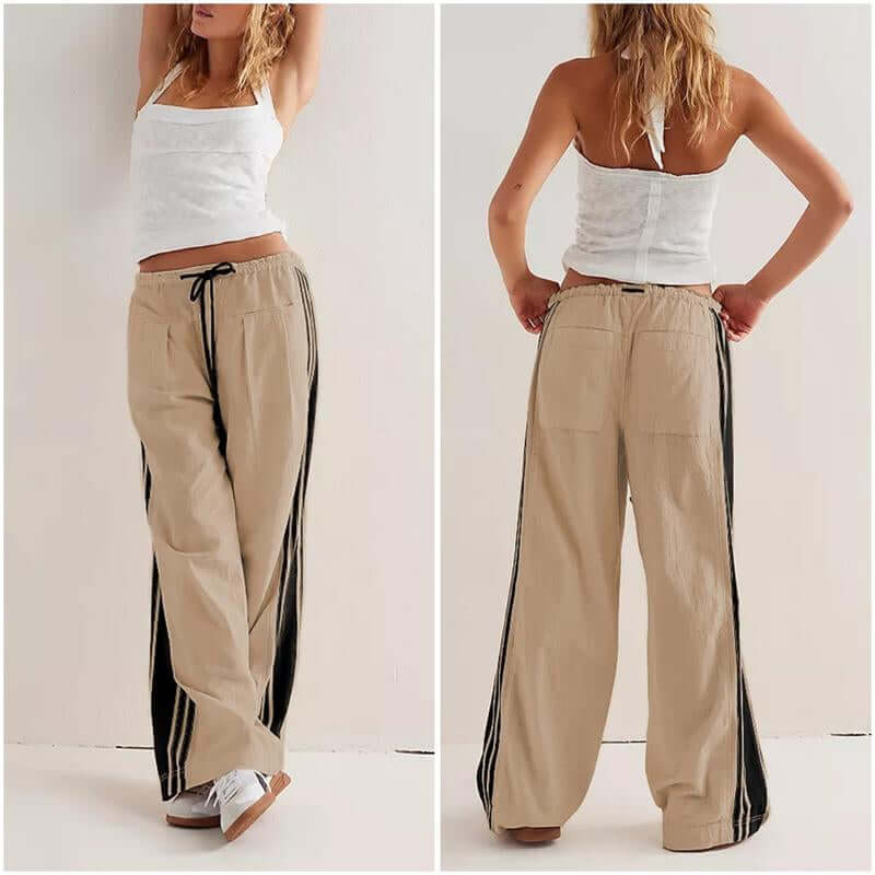 Yeokou Women'S Wide Leg Pants Drawstring High Rise Side Striped Slouchy Palazzo Pants with Pockets