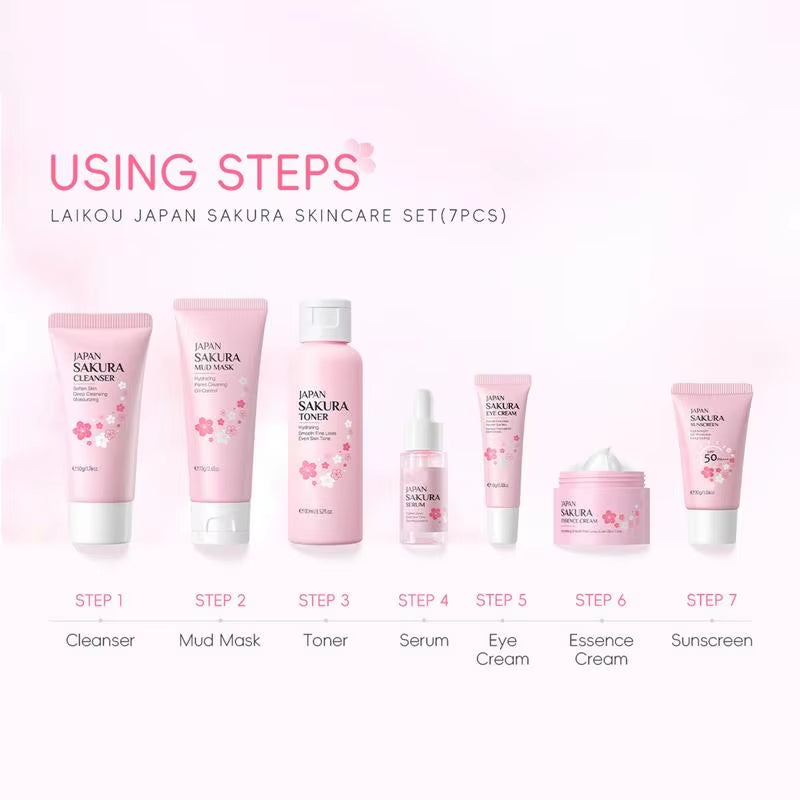 7Pcs/Set Skin Care Sets Face Cream Serum Toner Facial Cleanser Sunscreen Eye Cream Gift Box Face Skin Care Set Product