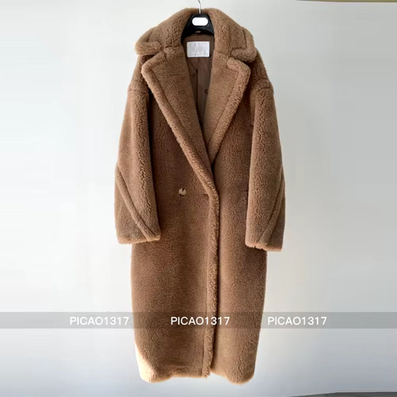 Women'S Coat Teddy Bear Real Fur Coat Women Winter Alpaca Coat Women Wool Coat Loose Coats Warm Thicken Coat Women Classic Coat