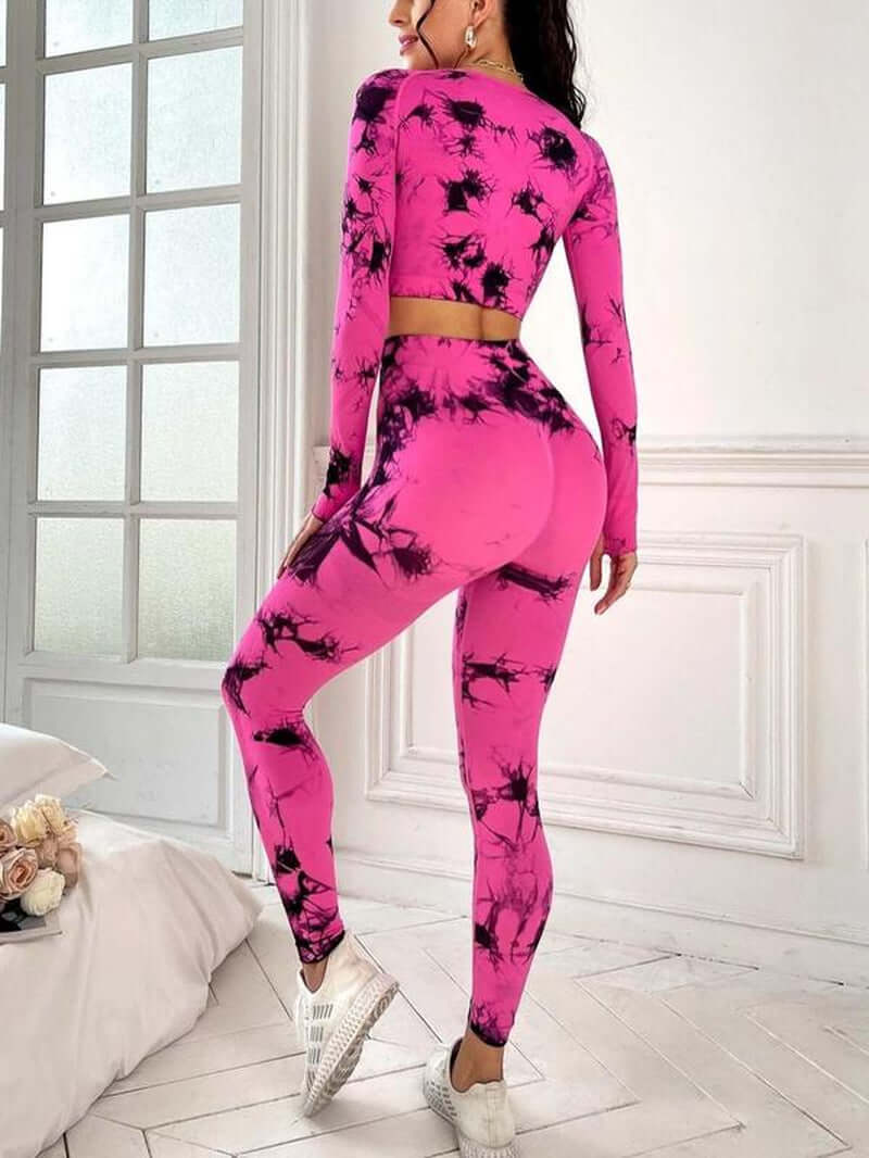 Women'S Tie Dye Print Crop Top & High Waist Leggings Tracksuit Set, Casual Sporty Breathable Comfortable Two-Piece Outfits for Yoga Gym Workout Running, Ladies Fall & Winter Sportswear Valentine'S Day