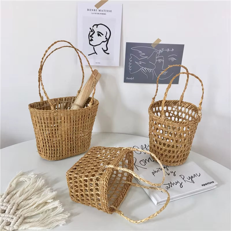 Mini Flower Basket Ins Style Portable Storage Basket for Home Decor Picnic Basket Food Grass Weaving Organizer Photography Props