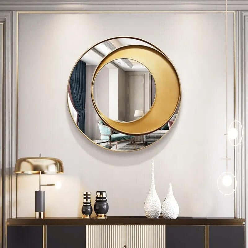 Elegant Creative Geometric Gold round Wall Mirror Modern Accent for Home Decor