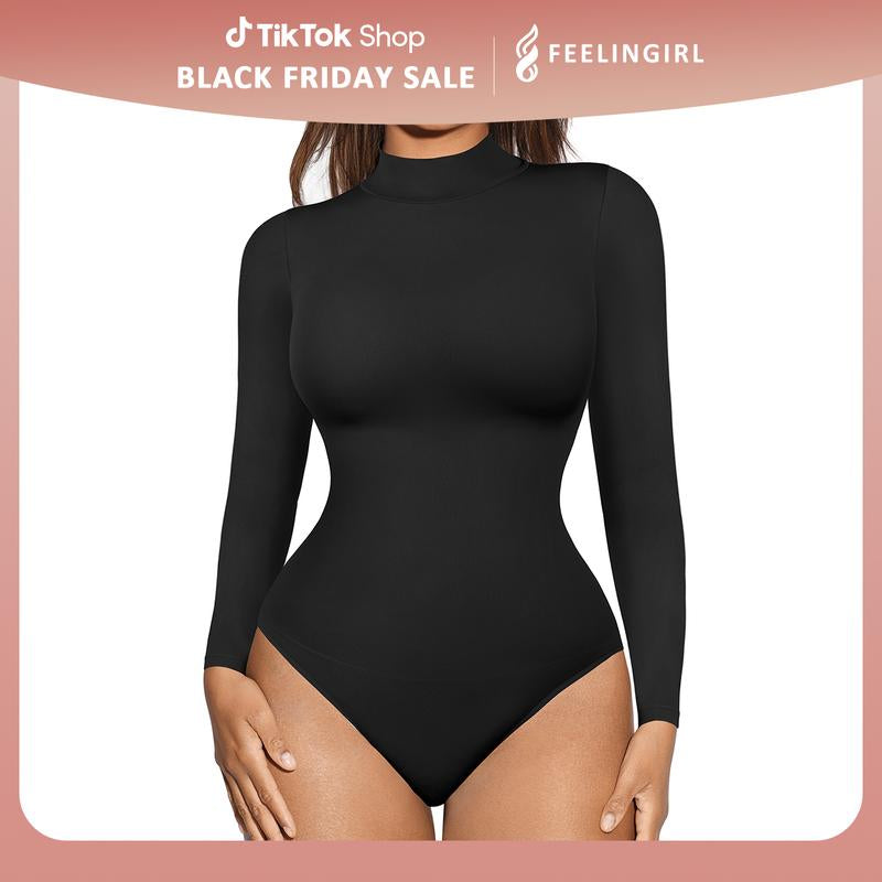 Feelingirl Long Sleeve Thong Bodysuit for Women Seamless Body Shaper Bodysuit Slimming Body Suits for Women Comfort Fabric Womenswear