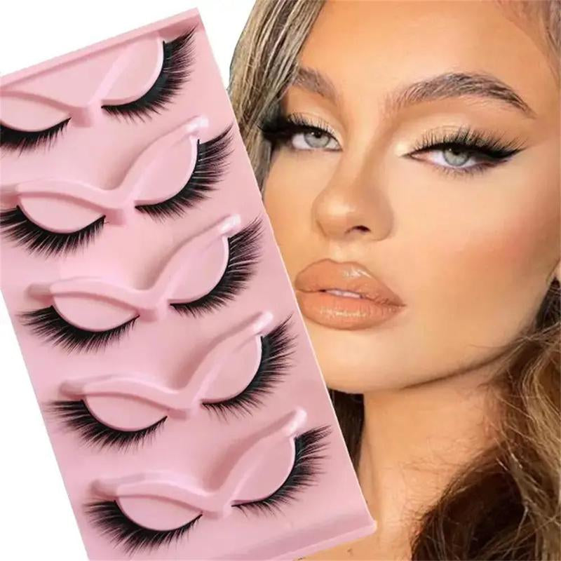 False Eyelashes, 5 Pairs Natural Look Lashes Winged False Eyelashes, Slender Fluffy Lashes, Faux Cat Eye Fox Fairy Eye Lashes (Self Provided Adhesive), Eyelash Extensions Kit, Summer Gift