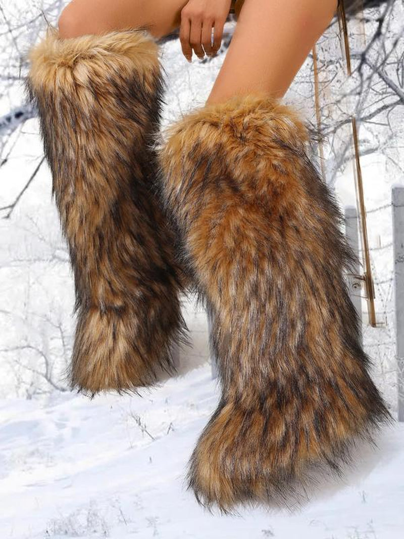 Fashionable Long Tube Snow Boots for Women, New Trend All-Match Plain Plush Knee Boots, Y2K Style Fashion Winter Fur Boots for Women