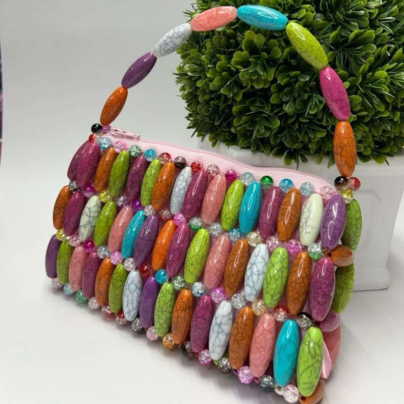 Candy Pop Beaded Bag for Outings and Occasions - Beaded Design with Unique Marble Accents