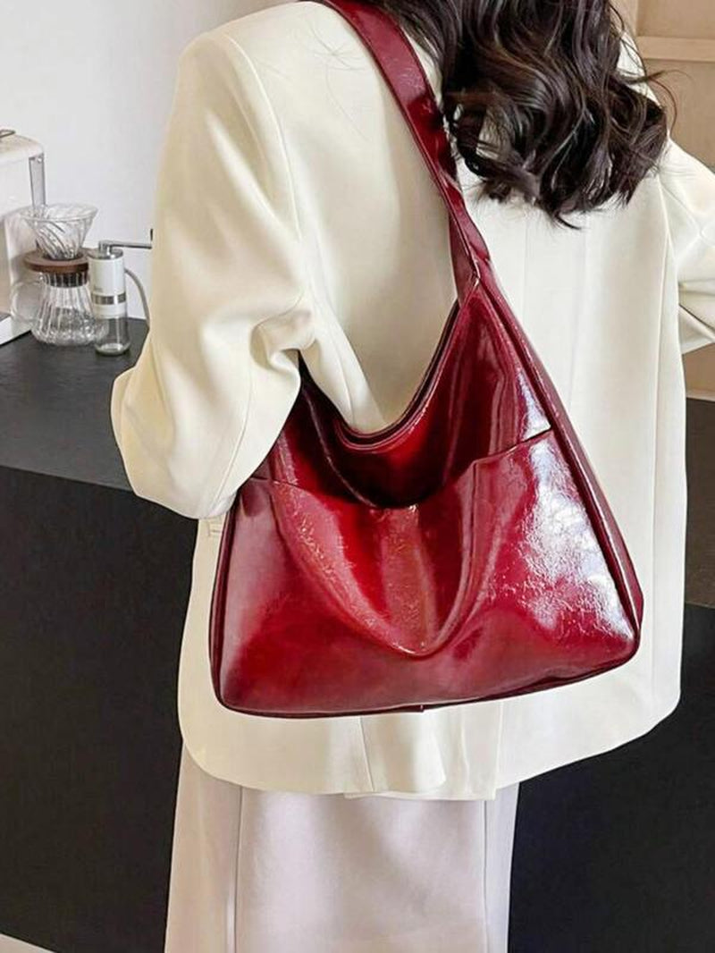 Women'S Solid Color Shoulder Bag, Fashionable PU Leather Hobo Bag, Casual Trendy Versatile High-Quality Daily Commuting Bag, Fashionable Tote Bag for Women